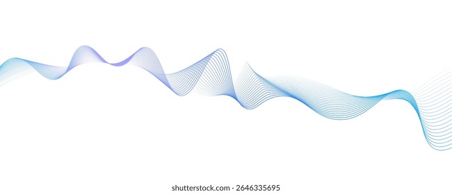 Vector wave lines smooth flowing dynamic blue purple pink gradient isolated on white background for concept of technology, digital, communication, science, music