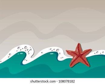 vector wave on the coast with a sea star