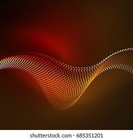 Vector wave particles background - 3D illuminated digital wave of glowing particles. Futuristic and technology vector illustration, HUD modern element