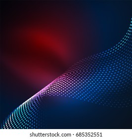 Vector wave particles background - 3D illuminated digital wave of glowing particles. Futuristic and technology vector illustration, HUD modern element