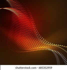 Vector wave particles background - 3D illuminated digital wave of glowing particles. Futuristic and technology vector illustration, HUD modern element