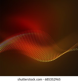 Vector wave particles background - 3D illuminated digital wave of glowing particles. Futuristic and technology vector illustration, HUD modern element
