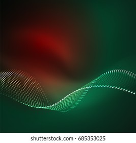 Vector wave particles background - 3D illuminated digital wave of glowing particles. Futuristic and technology vector illustration, HUD modern element