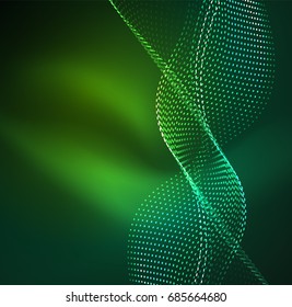 Vector wave particles background - 3D illuminated digital wave of glowing particles. Futuristic and technology vector illustration, HUD modern element
