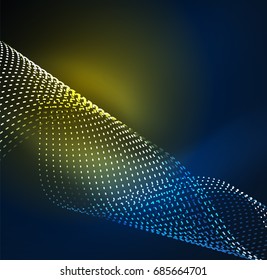 Vector wave particles background - 3D illuminated digital wave of glowing particles. Futuristic and technology vector illustration, HUD modern element