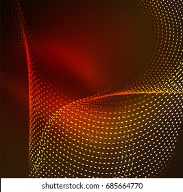 Vector wave particles background - 3D illuminated digital wave of glowing particles. Futuristic and technology vector illustration, HUD modern element