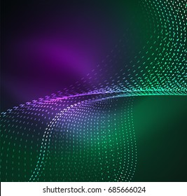 Vector wave particles background - 3D illuminated digital wave of glowing particles. Futuristic and technology vector illustration, HUD modern element