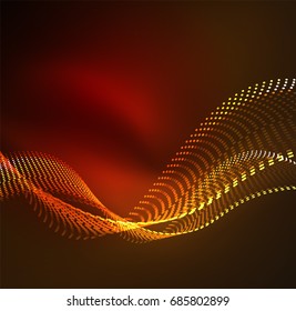 Vector wave particles background - 3D illuminated digital wave of glowing particles. Futuristic and technology vector illustration, HUD modern element