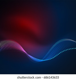 Vector wave particles background - 3D illuminated digital wave of glowing particles. Futuristic and technology vector illustration, HUD modern element
