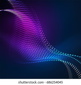 Vector wave particles background - 3D illuminated digital wave of glowing particles. Futuristic and technology vector illustration, HUD modern element