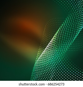 Vector wave particles background - 3D illuminated digital wave of glowing particles. Futuristic and technology vector illustration, HUD modern element