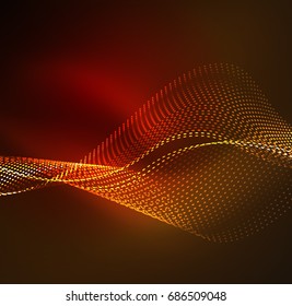 Vector wave particles background - 3D illuminated digital wave of glowing particles. Futuristic and technology vector illustration, HUD modern element