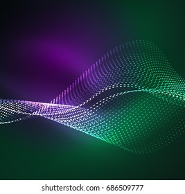 Fundo de partículas de onda vetorial - onda digital iluminada 3D de partículas brilhantes. Ilustração vetorial futurista e tecnologia, elemento moderno HUD