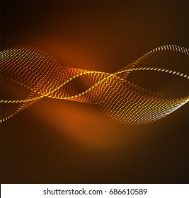 Vector wave particles background - 3D illuminated digital wave of glowing particles. Futuristic and technology vector illustration, HUD modern element