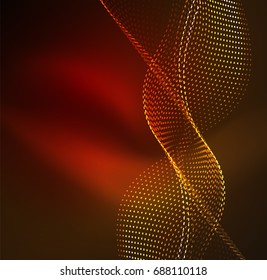 Vector wave particles background - 3D illuminated digital wave of glowing particles. Futuristic and technology vector illustration, HUD modern element