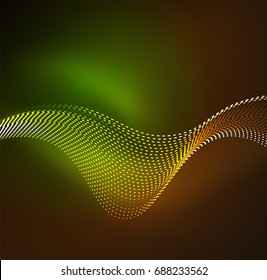 Vector wave particles background - 3D illuminated digital wave of glowing particles. Futuristic and technology vector illustration, HUD modern element