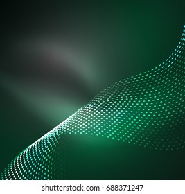 Vector wave particles background - 3D illuminated digital wave of glowing particles. Futuristic and technology vector illustration, HUD modern element