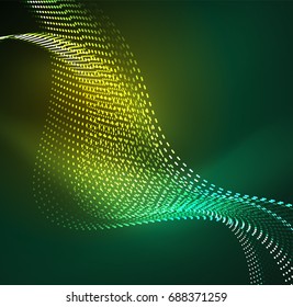 Vector wave particles background - 3D illuminated digital wave of glowing particles. Futuristic and technology vector illustration, HUD modern element