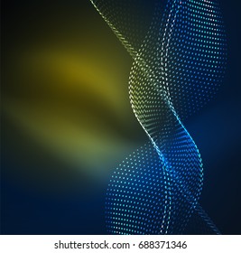 Vector wave particles background - 3D illuminated digital wave of glowing particles. Futuristic and technology vector illustration, HUD modern element