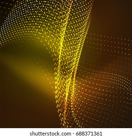 Vector wave particles background - 3D illuminated digital wave of glowing particles. Futuristic and technology vector illustration, HUD modern element