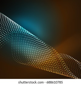 Vector wave particles background - 3D illuminated digital wave of glowing particles. Futuristic and technology vector illustration, HUD modern element