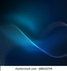 Vector wave particles background - 3D illuminated digital wave of glowing particles. Futuristic and technology vector illustration, HUD modern element