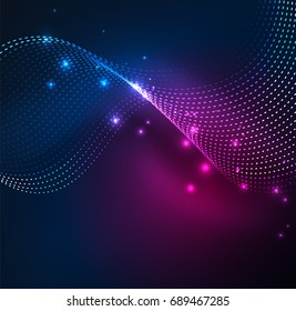 Fondo de partículas de onda del vector - onda digital iluminada 3D de partículas brillantes. Ilustración vectorial futurista y tecnológica, elemento moderno HUD