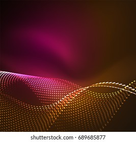 Vector wave particles background - 3D illuminated digital wave of glowing particles. Futuristic and technology vector illustration, HUD modern element