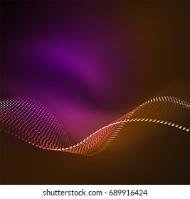 Vector wave particles background - 3D illuminated digital wave of glowing particles. Futuristic and technology vector illustration, HUD modern element