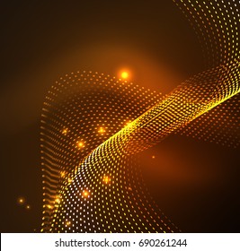 Vector wave particles background - 3D illuminated digital wave of glowing particles. Futuristic and technology vector illustration, HUD modern element