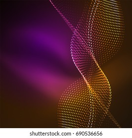 Vector wave particles background - 3D illuminated digital wave of glowing particles. Futuristic and technology vector illustration, HUD modern element