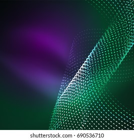 Vector wave particles background - 3D illuminated digital wave of glowing particles. Futuristic and technology vector illustration, HUD modern element