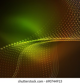 Vector wave particles background - 3D illuminated digital wave of glowing particles. Futuristic and technology vector illustration, HUD modern element