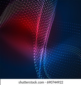Vector wave particles background - 3D illuminated digital wave of glowing particles. Futuristic and technology vector illustration, HUD modern element