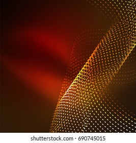 Vector wave particles background - 3D illuminated digital wave of glowing particles. Futuristic and technology vector illustration, HUD modern element