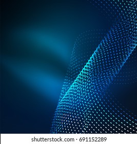 Vector wave particles background - 3D illuminated digital wave of glowing particles. Futuristic and technology vector illustration, HUD modern element