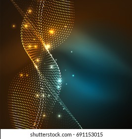 Vector wave particles background - 3D illuminated digital wave of glowing particles. Futuristic and technology vector illustration, HUD modern element