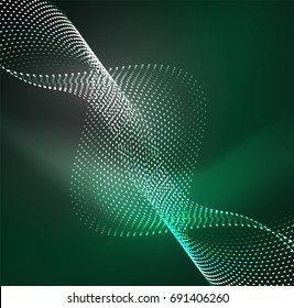 Vector wave particles background - 3D illuminated digital wave of glowing particles. Futuristic and technology vector illustration, HUD modern element