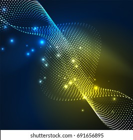 Vector wave particles background - 3D illuminated digital wave of glowing particles. Futuristic and technology vector illustration, HUD modern element