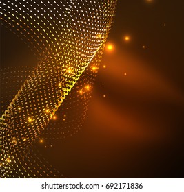 Vector wave particles background - 3D illuminated digital wave of glowing particles. Futuristic and technology vector illustration, HUD modern element