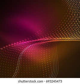 Vector wave particles background - 3D illuminated digital wave of glowing particles. Futuristic and technology vector illustration, HUD modern element