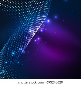 Vector wave particles background - 3D illuminated digital wave of glowing particles. Futuristic and technology vector illustration, HUD modern element