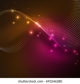Vector wave particles background - 3D illuminated digital wave of glowing particles. Futuristic and technology vector illustration, HUD modern element