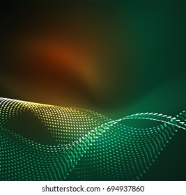 Fundo de partículas de onda vetorial - onda digital iluminada 3D de partículas brilhantes. Ilustração vetorial futurista e tecnologia, elemento moderno HUD