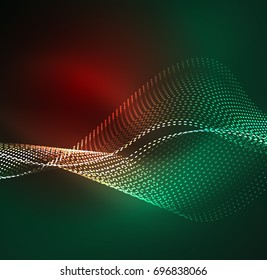 Vector wave particles background - 3D illuminated digital wave of glowing particles. Futuristic and technology vector illustration, HUD modern element