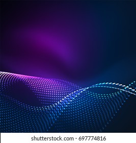 Vector wave particles background - 3D illuminated digital wave of glowing particles. Futuristic and technology vector illustration, HUD modern element