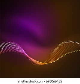 Fundo de partículas de onda vetorial - onda digital iluminada 3D de partículas brilhantes. Ilustração vetorial futurista e tecnologia, elemento moderno HUD