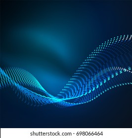 Vector wave particles background - 3D illuminated digital wave of glowing particles. Futuristic and technology vector illustration, HUD modern element