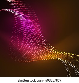 Vector wave particles background - 3D illuminated digital wave of glowing particles. Futuristic and technology vector illustration, HUD modern element