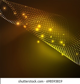 Vector wave particles background - 3D illuminated digital wave of glowing particles. Futuristic and technology vector illustration, HUD modern element